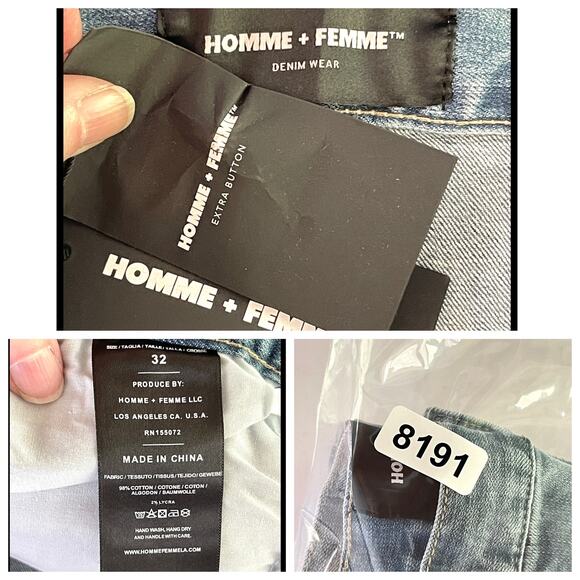 Homme + Femme NEW Skinny Blue Jeans Mens Sz 32 Light Wash Stretch Streetwear - Picture 9 of 9